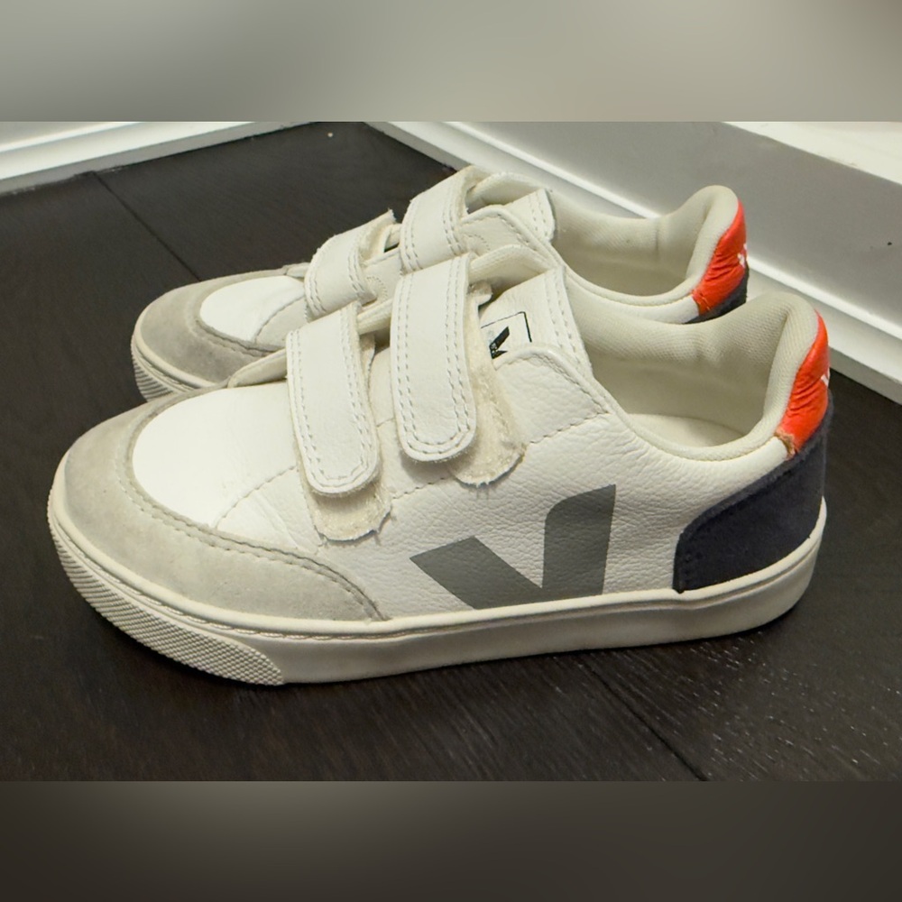 Veja White and Gray Velcro Sneakers